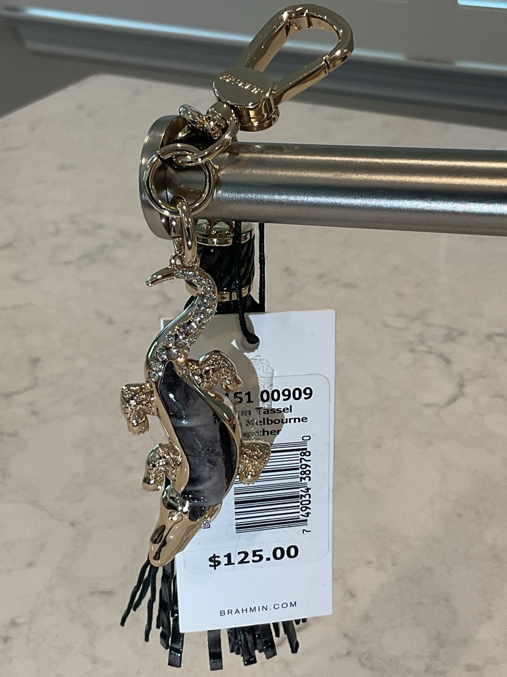 NWT Brahmin Croc Charm Tassel In Nocturnal Melbourne Leather Crystal Key Fob